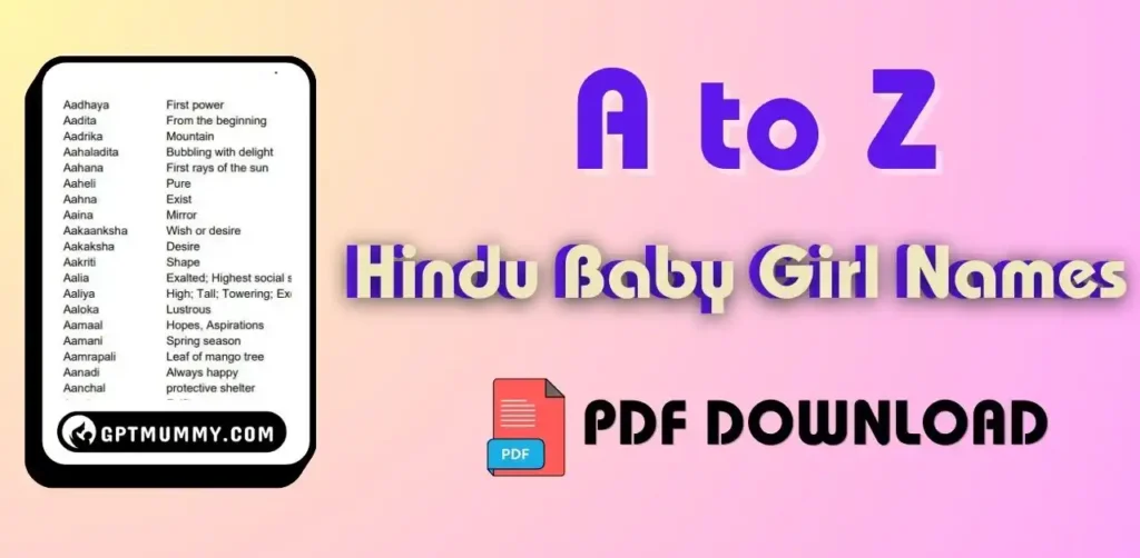 a to z baby girl names hindu pdf